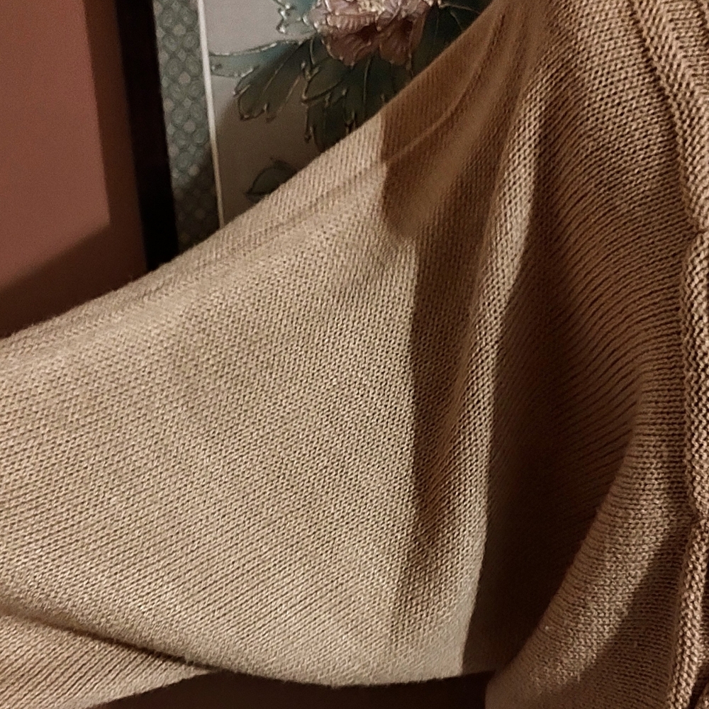 🔸🤎🔸Amazing Vtg 80's Mocha Caramel Tan Dolman Cable Knit Sequin Sweater - M/L - Picture 11 of 15